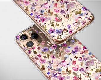 Clear Watercolor Floral Burst Case Aesthetic Phone Cover For iPhone 16 Pro Max 16e 15 Plus 14 Mini SE XR XS Samsung S25 S24 S23 Pixel 9 8