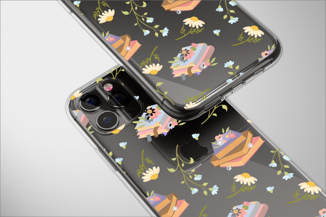 Clear Floral Book Stack Case Aesthetic Phone Cover for iPhone 16 Pro ...