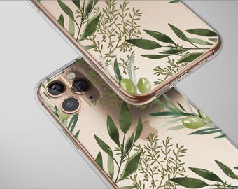 Clear Midnight Olive Grove Watercolor Art Phone Case Cover for iPhone 17 Pro Max 16 15 Plus 14 13 Mini Samsung S25 S24 Pixel 10 9 7771