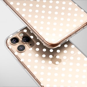 Custodia trasparente classica a pois bianchi, custodia estetica per telefono per iPhone 16 Pro Max 16e 15 Plus 14 Mini SE XR XS Samsung S25 S24 S23 Pixel 9 8