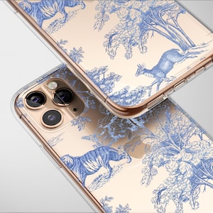 Clear Blue Forest Toile Case Aesthetic Phone Cover For iPhone 16 Pro Max 16e 15 Plus 14 Mini SE XR XS Samsung S25 S24 S23 Pixel 9 8