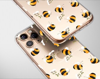 Clear Cute Bumblebee Floral Clear Phone Case for iPhone iPhone 17 Pro Max 16 15 Plus 14 13 Mini SE Samsung S26 S25 S24 Google Pixel 10 9