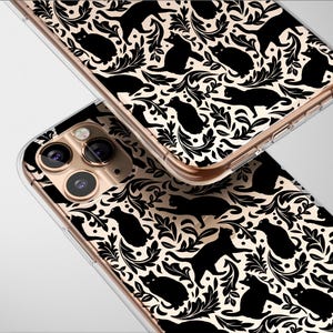 Clear Black Cat Elegant Scroll Case Aesthetic Phone Cover For iPhone 16 Pro Max 16e 15 Plus 14 Mini SE XR XS Samsung S25 S24 S23 Pixel 9 8