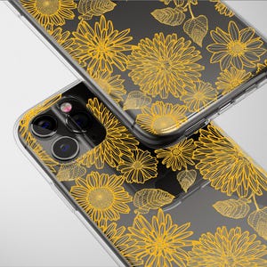 Clear Golden Floral Delight Case Aesthetic Phone Cover For iPhone 16 Pro Max 16e 15 Plus 14 Mini SE XR XS Samsung S25 S24 S23 Pixel 9 8