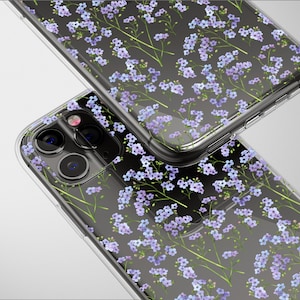 Clear Forget-Me-Not Floral Print Case Aesthetic Phone Cover For iPhone 16 Pro Max 16e 15 Plus 14 Mini SE XR XS Samsung S25 S24 S23 Pixel 9 8