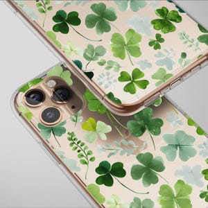 Clear Watercolor Green Shamrock Leaf Art Phone Case Cover for iPhone 17 Pro Max 16 15 Plus 14 13 Mini Samsung S26 S25 Google Pixel 10 9 9863