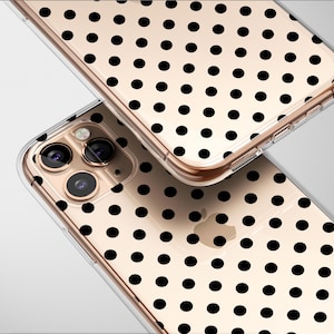 Custodia trasparente classica nera a pois Custodia estetica per telefono per iPhone 16 Pro Max 16e 15 Plus 14 Mini SE XR XS Samsung S25 S24 S23 Pixel 9 8