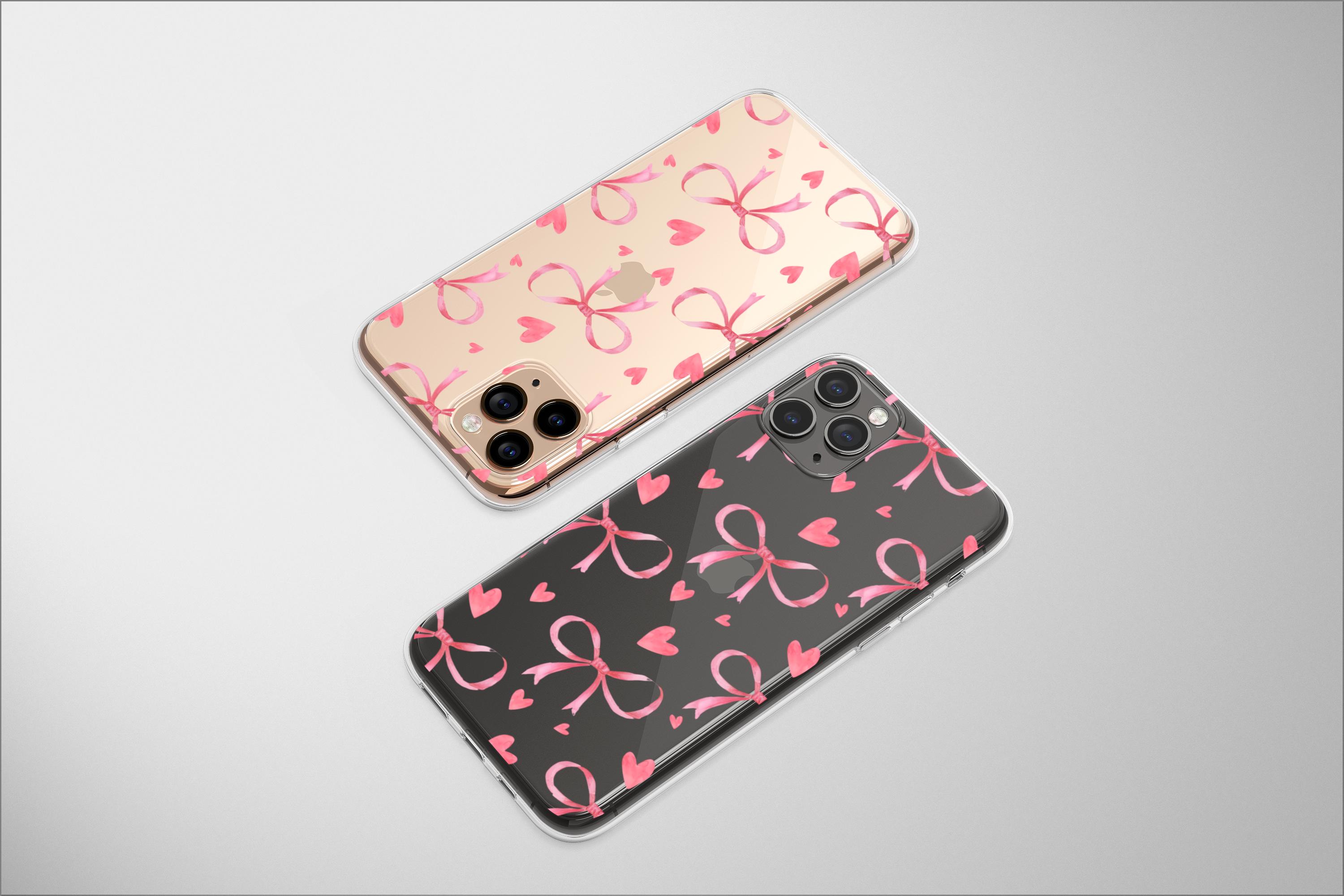 Cute Pink Bow & Heart Clear Soft IPhone Case - Aesthetic & Protective