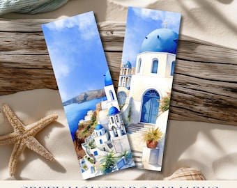 Santorini Bookmarks: Greek House Travel Theme (Printable Digital Download)