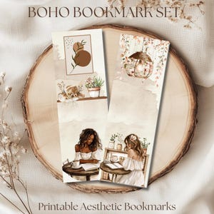 Boho Bookmark Set | Printable Aesthetic Bookmarks for Women & Teens | Digital Download | Minimalist Bohemian Reading Accessories