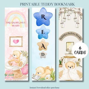 Teddy Bear Bookmarks Printable | Cute Digital Bookmarks for Kids & Adults, Kawaii Reading Tracker | Pastel Bear Bookmark Set for Book Lovers