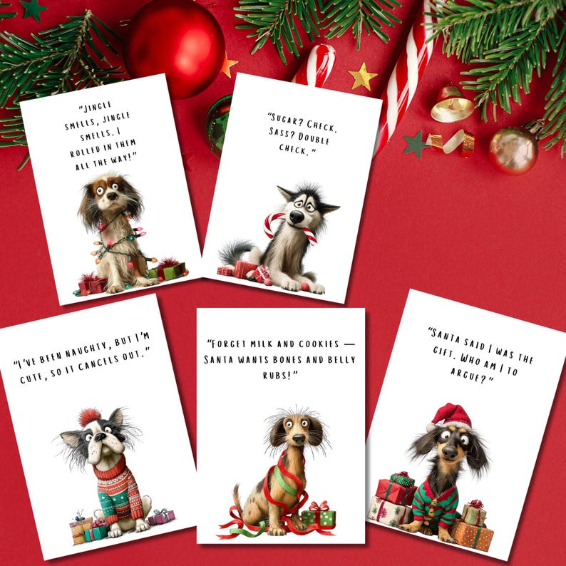 Funny Dog Christmas Cards – Humorous Holiday Pet Set (digital Download ...