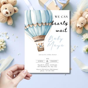 We Can Bearly Wait Baby Shower Invitation | Bear Baby Shower Invite | Editable Canva Template | Gender Neutral Printable Baby Shower Card