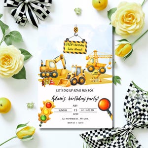 Editable Construction Birthday Invitation |  Printable & Digital E-Vite, Boys Party Invite | Editable Template | Dump Truck Theme Invite