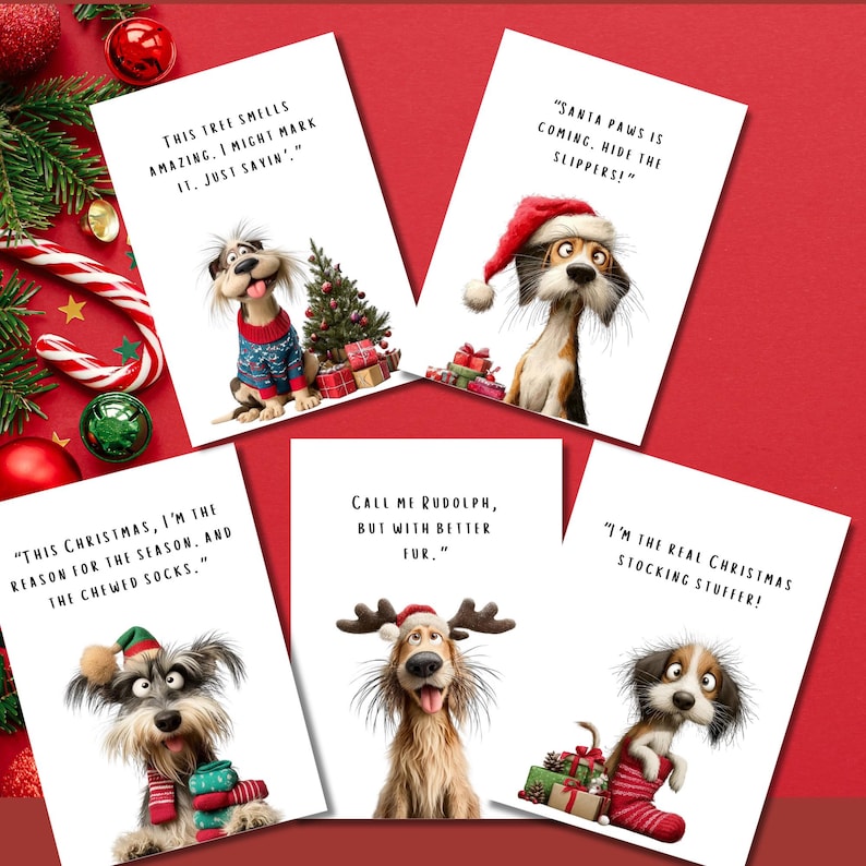 Funny Dog Christmas Cards – Humorous Holiday Pet Set (digital Download ...