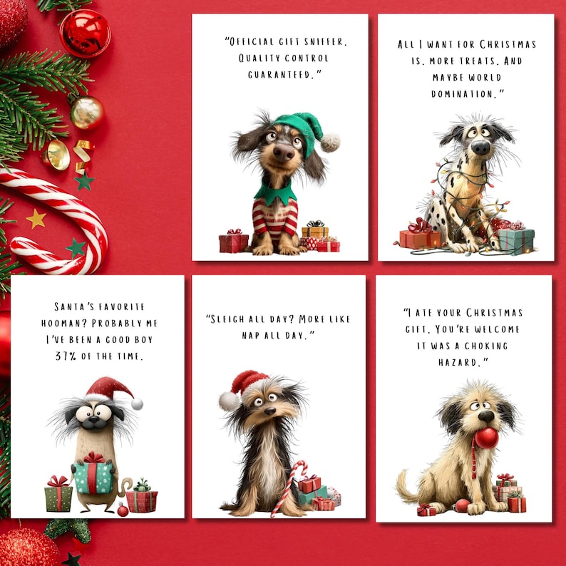 Funny Dog Christmas Cards – Humorous Holiday Pet Set (digital Download ...