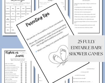 Minimalist Baby Shower Game Bundle: 25 Editable Canva Templates (Digital Download