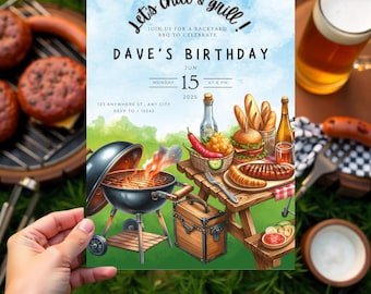 BBQ Birthday E-Invite: Backyard Grill Party Canva Template