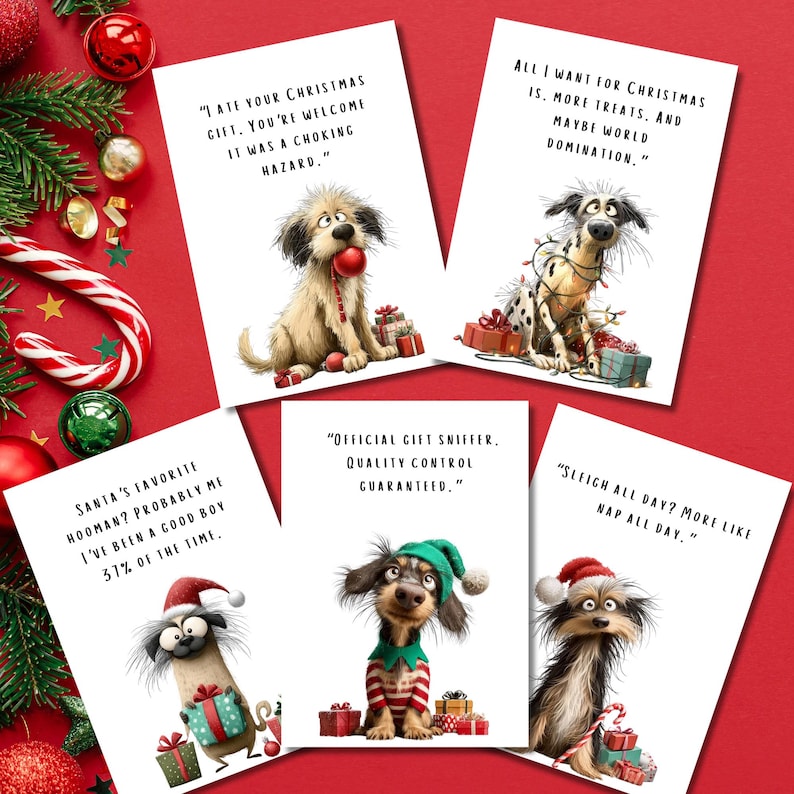 Funny Dog Christmas Cards – Humorous Holiday Pet Set (digital Download ...