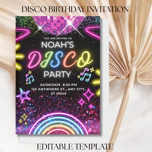Disco Birthday Invitation Editable Template – Retro Party Invite for Girls, 70s Theme Printable Canva Design, Groovy Digital Download