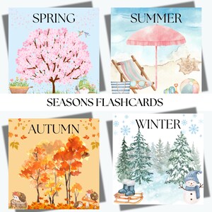 Druckbare Karteikarten für die Jahreszeiten Frühling, Sommer, Herbst und Winter | Lern-PDF für Kleinkinder | Wetter und Natur Karten