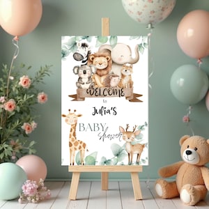 Safari Baby Shower Willkommensschild - Dschungeltier-Thema, bearbeitbares Poster - 24x36 und 18x24 druckbares Schild - Zoo-Babyparty-Dekoration