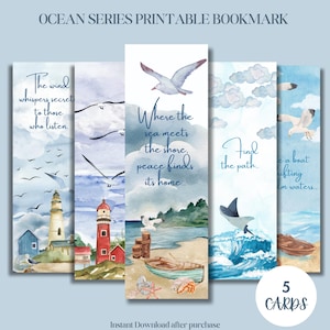 Segnalibri stampabili "Ocean Breeze" / Segnalibri ad acquerello costiero / Set di segnalibri digitali nautici / Citazioni su fari e mare