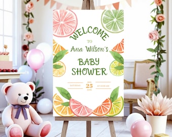 Citrus Baby Shower Welcome Sign: Lemon Lime Theme (Canva Template, 24x36 & 18x24 Printable PDF)