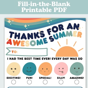 Summer Rainbow Theme Fill in the Blank Printable | Instant Download | Gift for Camp | Camp Counselor | Summer Camp | Summer School