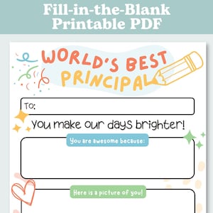 Principal Fill in the Blank Printable, Printable, Instant Download, Thank you, Teacher Appreciation, Principal Gift, Principal Apprecation