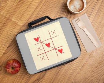 Bolsa de almuerzo con diseño de tres en raya en forma de corazón / Diseño de cuadrícula de amor de San Valentín