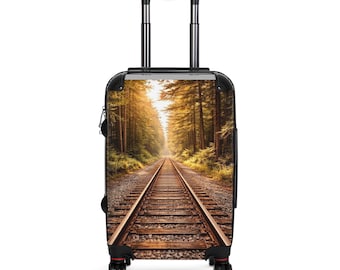 Suitcase | Autumn Railroad Track Suitcase | Fall Forest Train Tracks Luggage