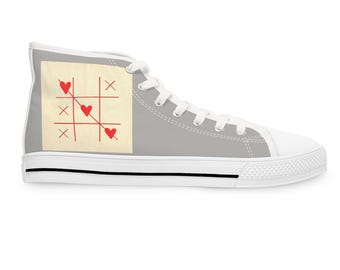 Zapatillas altas para mujer con estampado de tres en raya / Zapatillas de lona gris con cordones