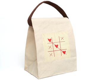 Torba na lunch z płótna | Kółko i krzyżyk w kształcie serca