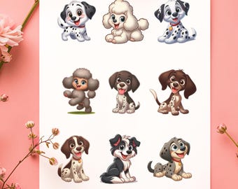 9 Adorable Digital Puppies PNG Vol 1 - Cute Stickers for Printing and Sublimation