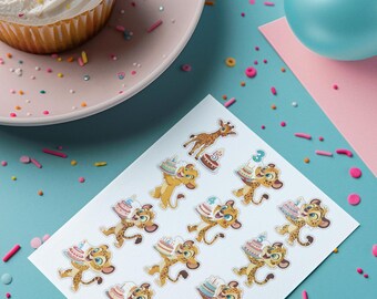 144 School and birthday stickers, animals for children&#39;s and school decorations, transparent background PNG files, direct printing A4.