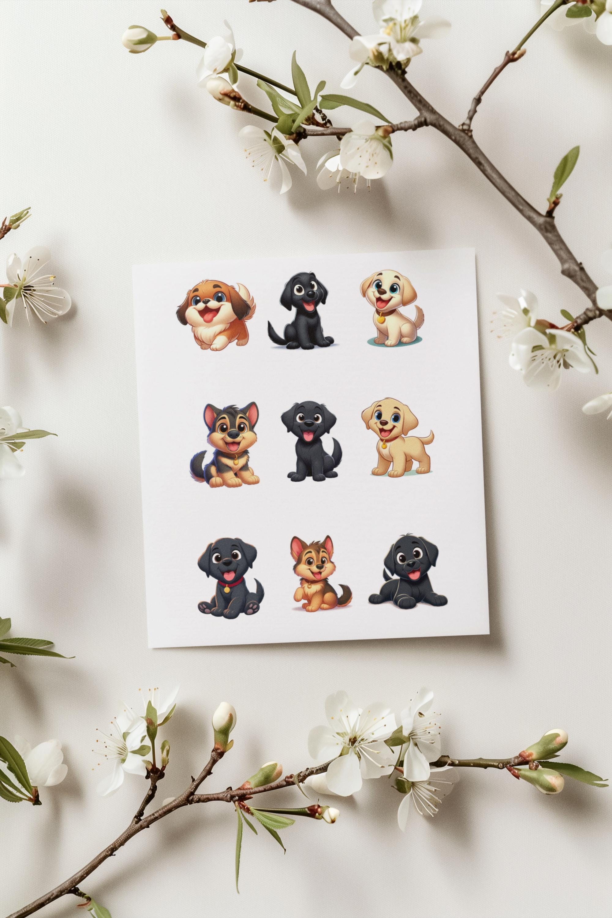 Kawaii Illustrations of Puppies of Different Breeds with White Border Vol. 2 - Ideal Gift for Dog Lovers and Children
