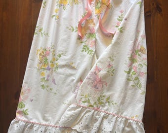 Cute fairy capris made from a duvet cover, fairy magic, fairies, hand made pants, upcycled, repurposed, fairies, eyelet trim, one of a kind