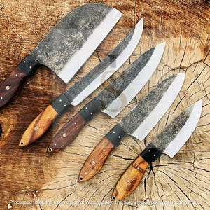 Hand Forged Carbon Steel Chef Knives Set Of 5 Pcs Handmade Carbon Steel Chef Set, Kitchen Knives Set, Best Gift For Mother,Best Gift For Him
