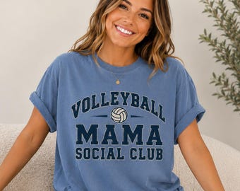 Camiseta Volleyball Mama Social Club Vintage Camiseta Volleyball Mom Conjunto deportivo para el día del partido de la madre Ropa gráfica para fans Ropa retro de equipo Algodón Casual