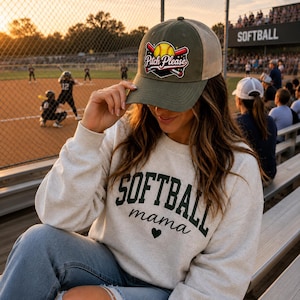 Softball Mom Hat Design Trucker Cap Retro Athletic Club Game Day Baseball Mama Team Spirit Pink Western Vintage Patch Style Gift for Her