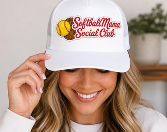 Gorra de mamá de sóftbol Gorra del club social de mamás de sóftbol Gorra de camionero para padres de sóftbol Gorra snapback deportiva para mamás Regalo para el día del partido Regalo para aficionados al sóftbol Regalo para entrenadores