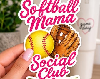 Pegatina del club social Softball Mama, calcomanía de Softball Mom, pegatina de vinilo impermeable, calcomanía para vaso, pegatina para botella de agua, pegatina para laptop, calcomanía deportiva