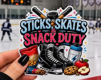 Hockey Mom Sticker Hockey Vinyl Decal Sticks Skates Snack Duty Sticker Hockey Parent Gift Waterproof Water Bottle Laptop Sticker Rink Life