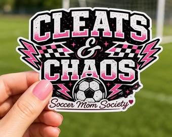 Pegatina para mamás futbolistas, tacos y caos, regalo para padres de deportes, calcomanía para el día del partido, balón de fútbol rosa, vinilo impermeable, etiqueta para portátil, botella de agua, funda para teléfono