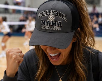 Gorra de camionero para mamá de voleibol, club social de mamás deportivas, fanáticas del deporte, juego, malla, snapback, regalo, accesorio para padres de voleibol, regalo para entrenador.
