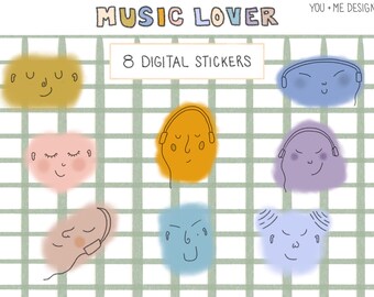 Hand-drawn Music Lover Emojis PNG Instant Download Doodle Elements Stickers Habit Tracker