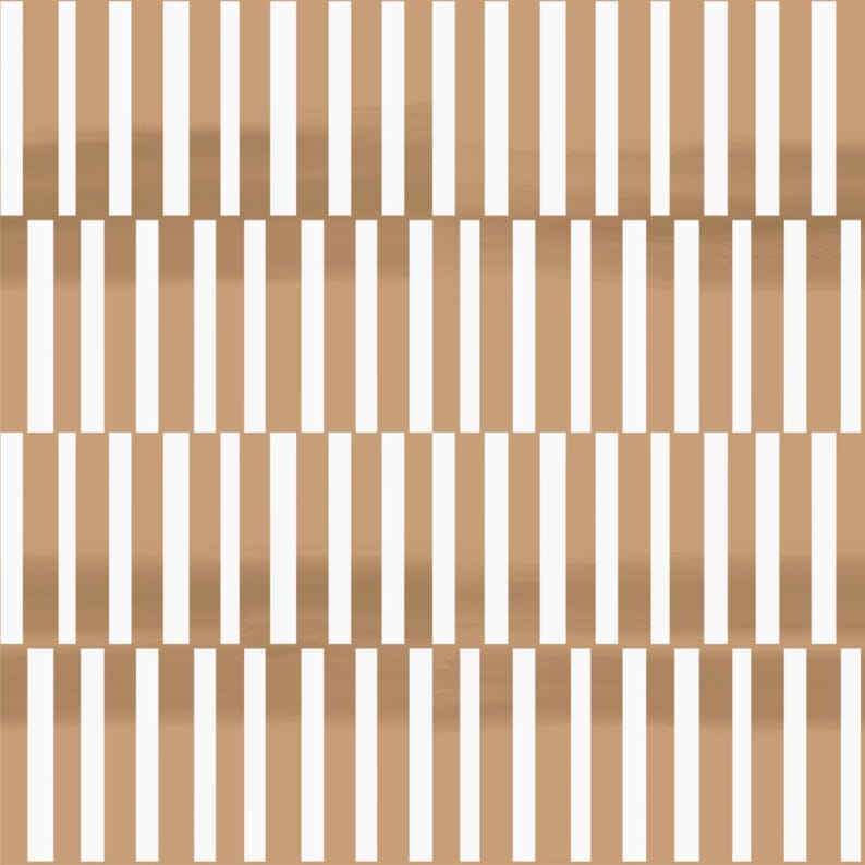 May include: A repeating pattern of vertical white stripes against a tan background. The stripes are evenly spaced and create a simple, geometric design. The pattern is suitable for various applications, such as fabric or wallpaper.