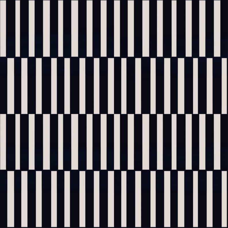 May include: A repeating pattern of vertical stripes in alternating colors of navy blue and off-white. The stripes are of equal width and create a symmetrical design. The pattern is suitable for various applications.