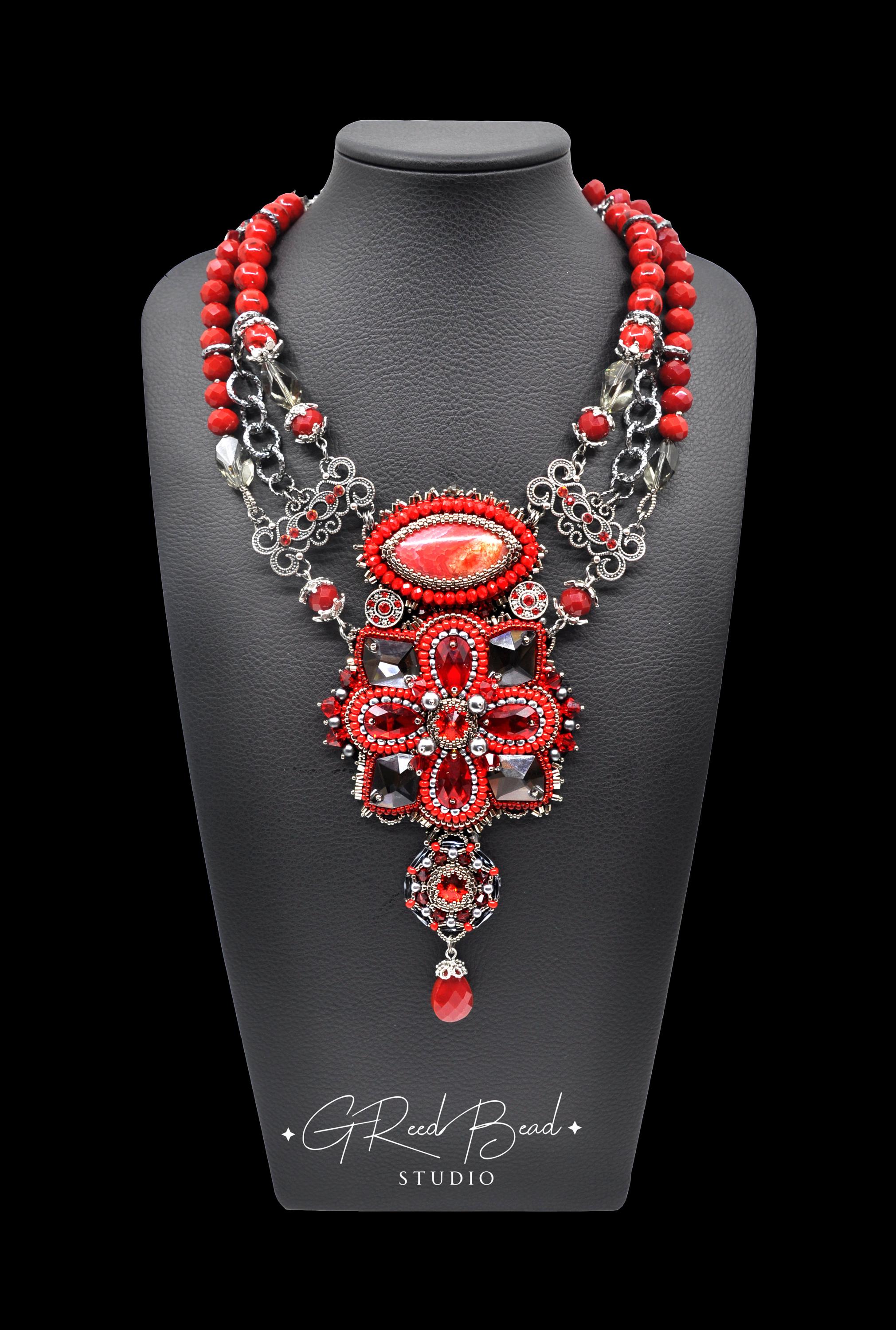 ハンドメイドステートメントジュエリー　チョーカーネックレス　『花』 ハンドメイドステートメントジュエリー チョーカーネックレス